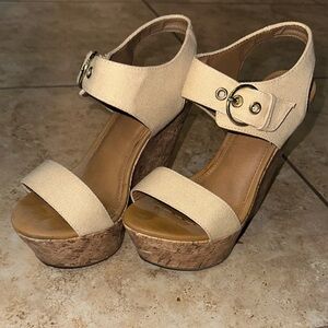 Diva Beige Canvas 2” Platform 5” Wedge Sandals - Women